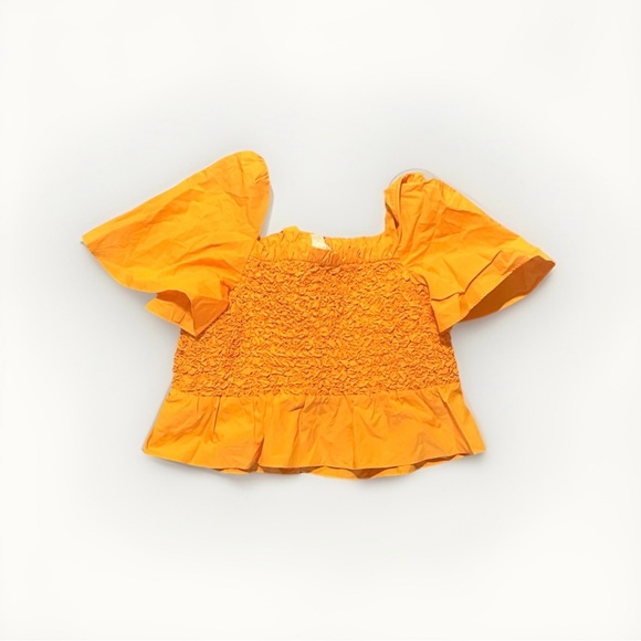 Anthropologie Mare Mare Orange Smock Bow Tie Crop Top Blouse Flutter Sleeve NWT - Picture 3 of 6